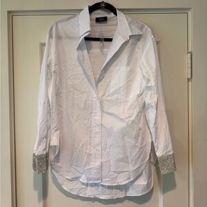 Vici women’s  White Shirt with Glittering Silver Cuffs